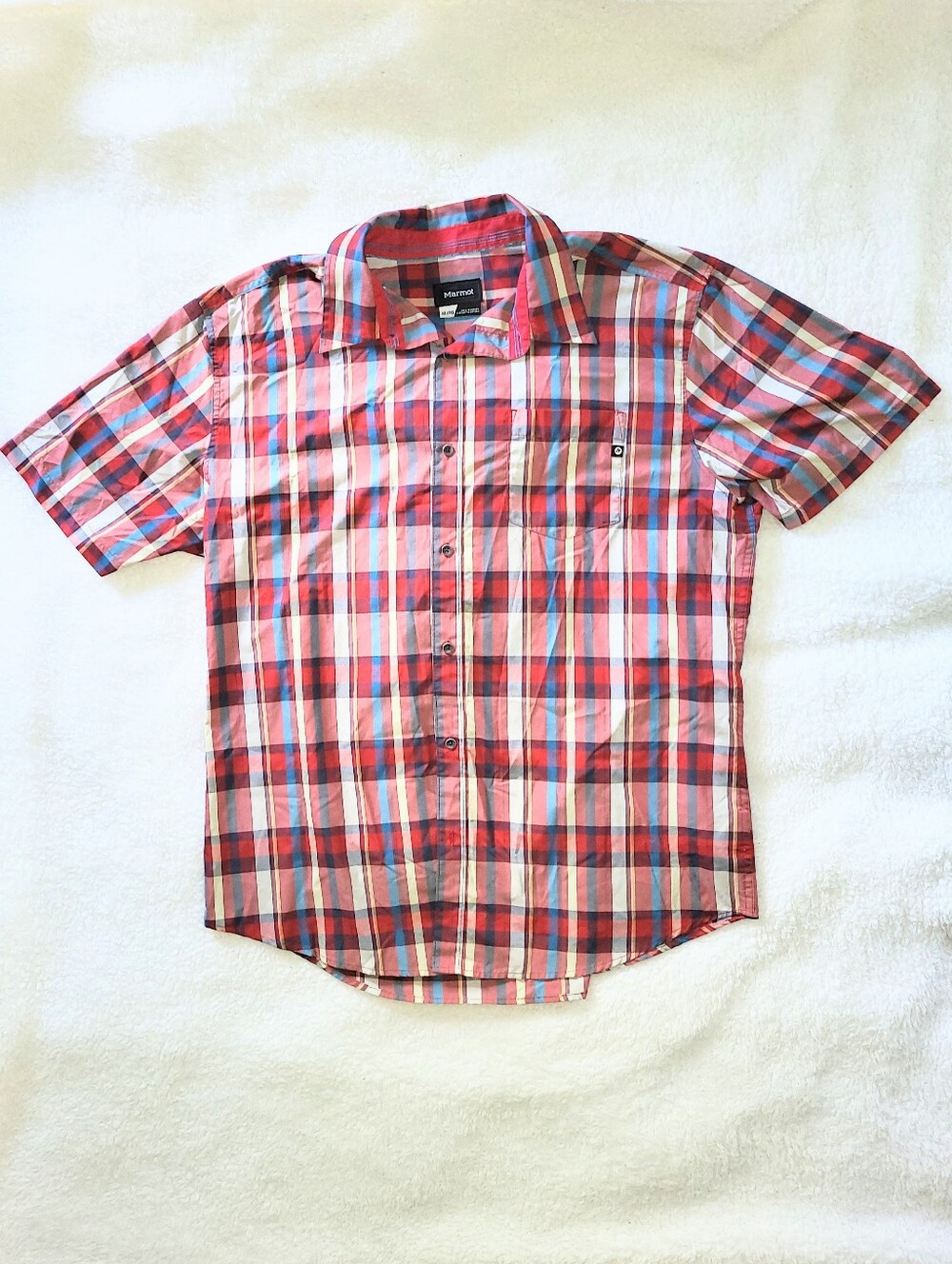 NWOT Marmot Men's Red Plaid Short Sleeve Button Up Shirt Outdoor Casual Size XL